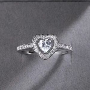 Sparkling Silver Heart Ring For Women Wedding Anniversary Jewelry Gifts